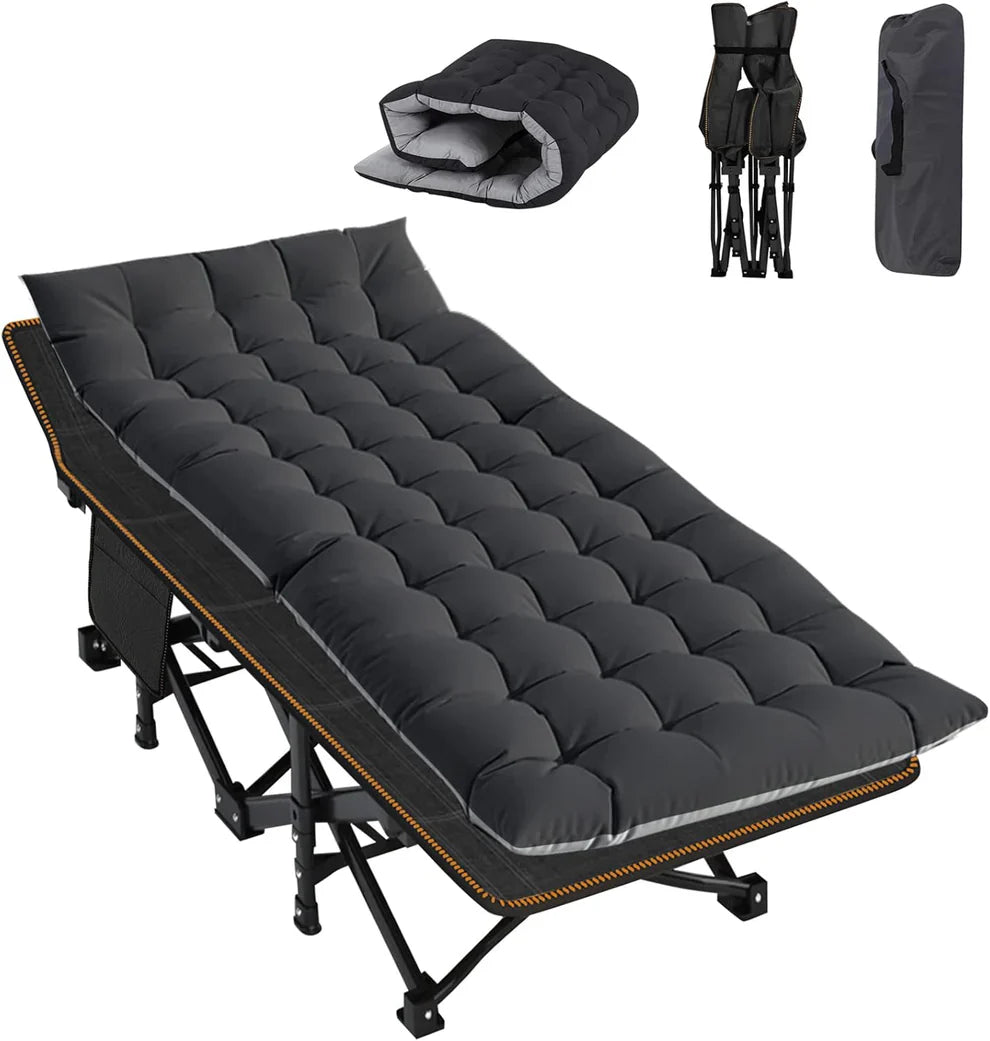 Lifepelle Folding Camping Cot w/3.3 Inch 2 Sided Mattress, Up to 880 Lbs Heavy Duty Sleeping Cots with Carry Bag, Folding Guest Bed, 1200 D Layer Oxford Portable Travel Camp Cots