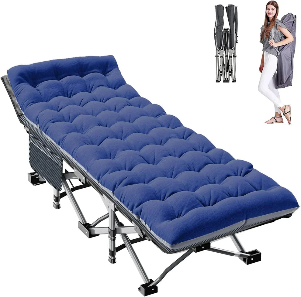 Lifepelle Folding Camping Cot w/3.3 Inch 2 Sided Mattress, Up to 880 Lbs Heavy Duty Sleeping Cots with Carry Bag, Folding Guest Bed, 1200 D Layer Oxford Portable Travel Camp Cots