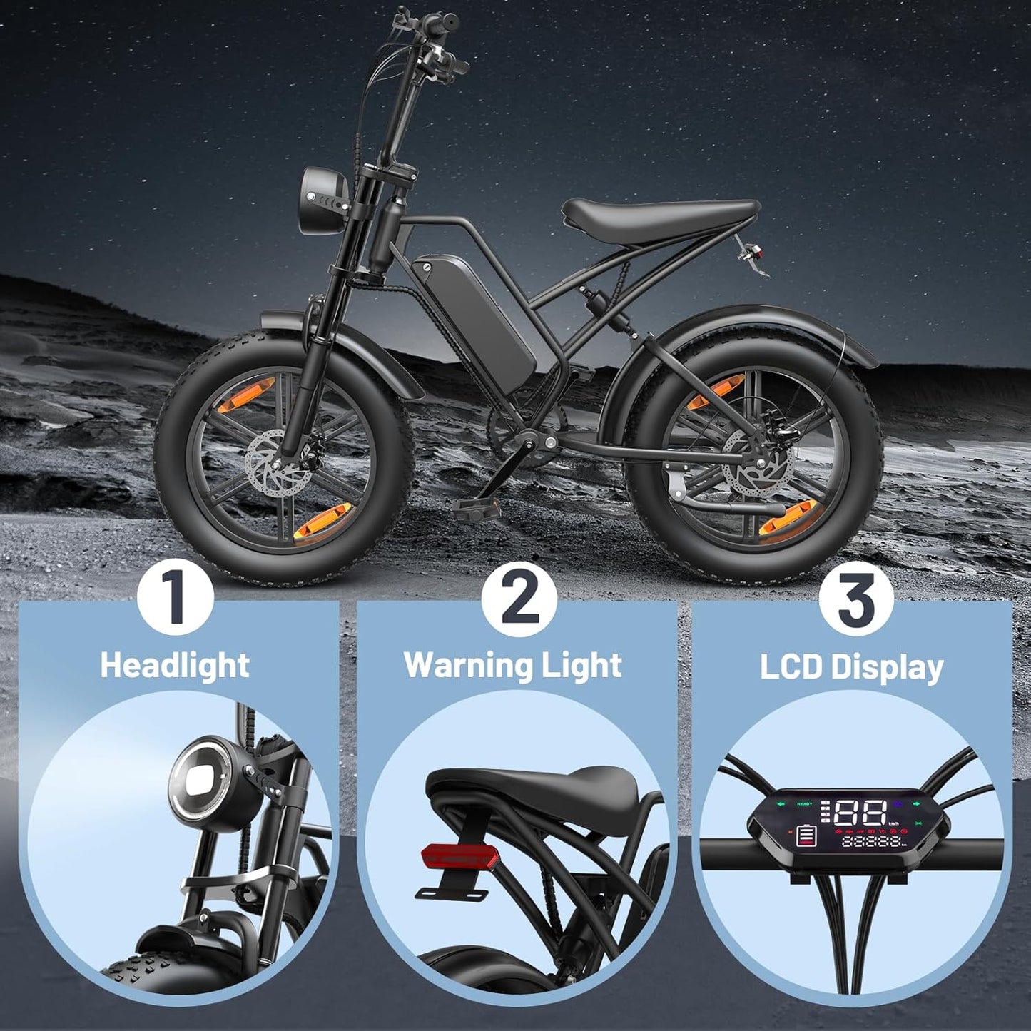 E500 Electric Bike for Adults 1000W Peak Motor, 20" Fat Tire Electric Bicycles with 40 Miles PAS Range, 7 Speed E-Bike with 48V Removable Battery, Dirt Ebike for Mountains, Sand, Road, Beach, Snow