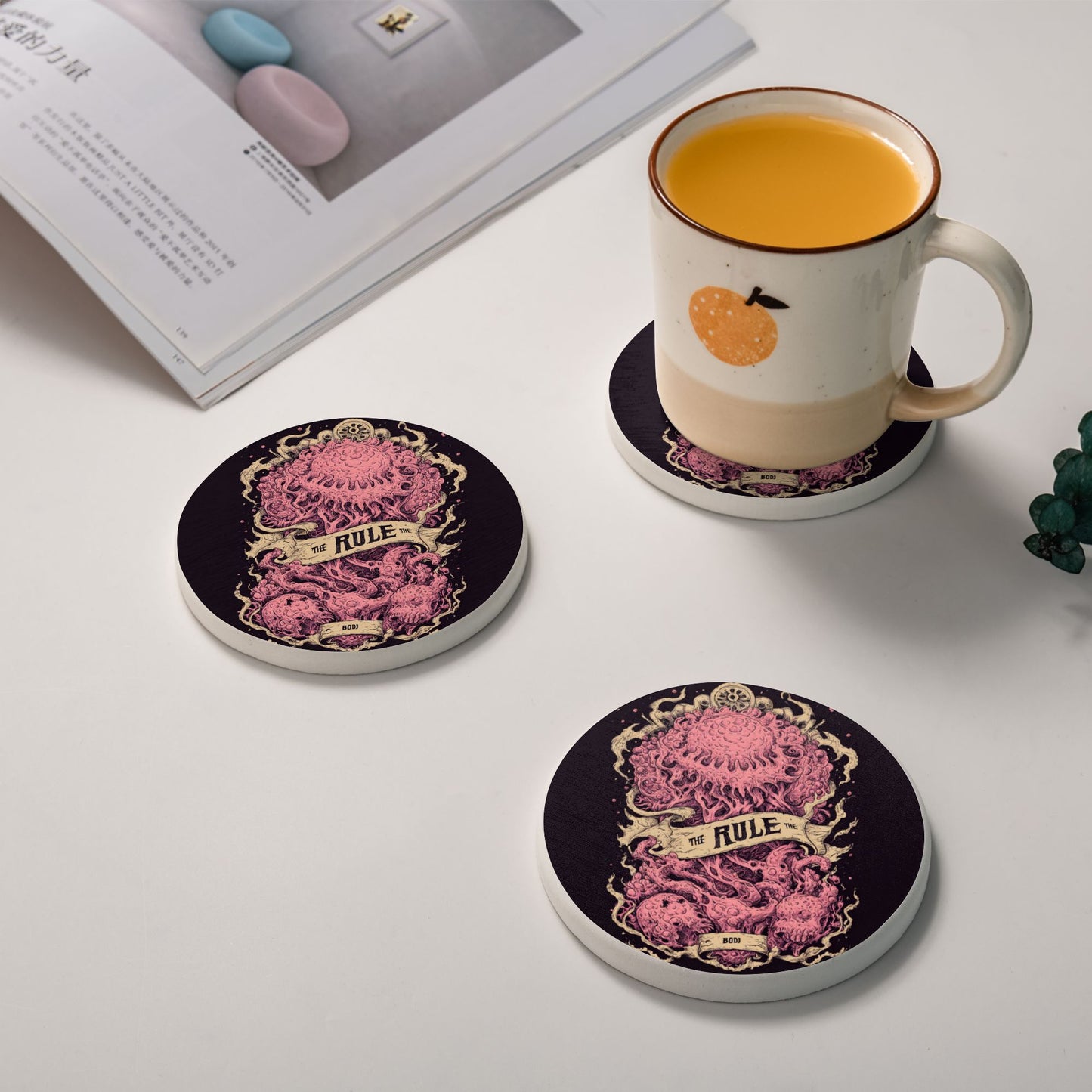 Gothic Punk Skull & Tentacle Art Round Coaster