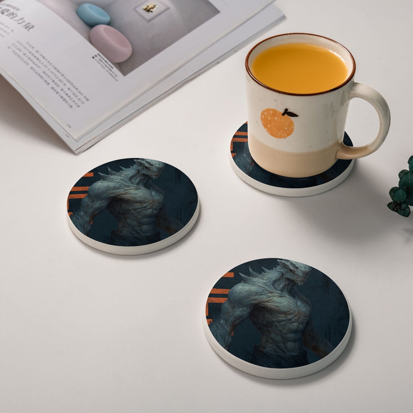 Dark Alien-Style Art Coaster — Unique Round Desk Decoration