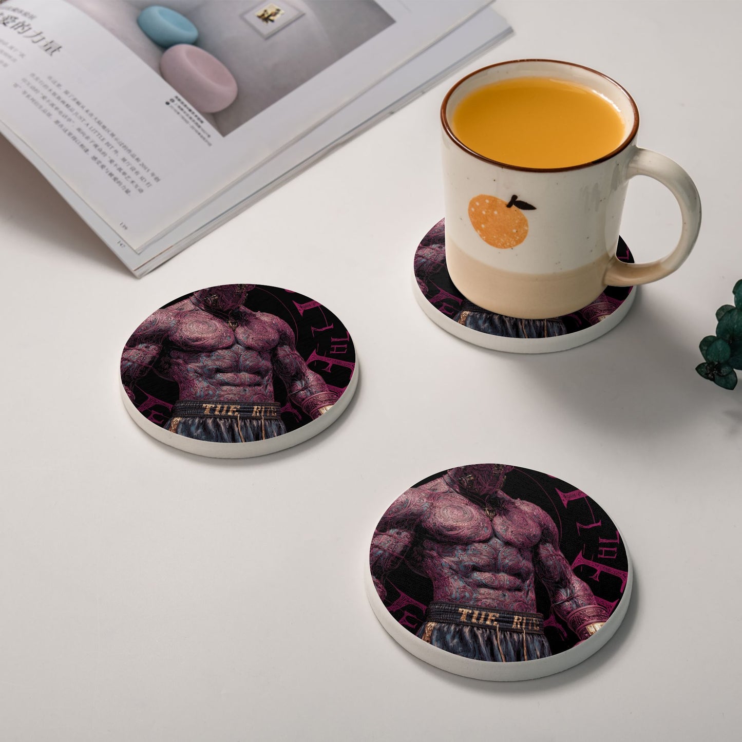 Retro Cyberpunk Warrior Pattern Round Coaster