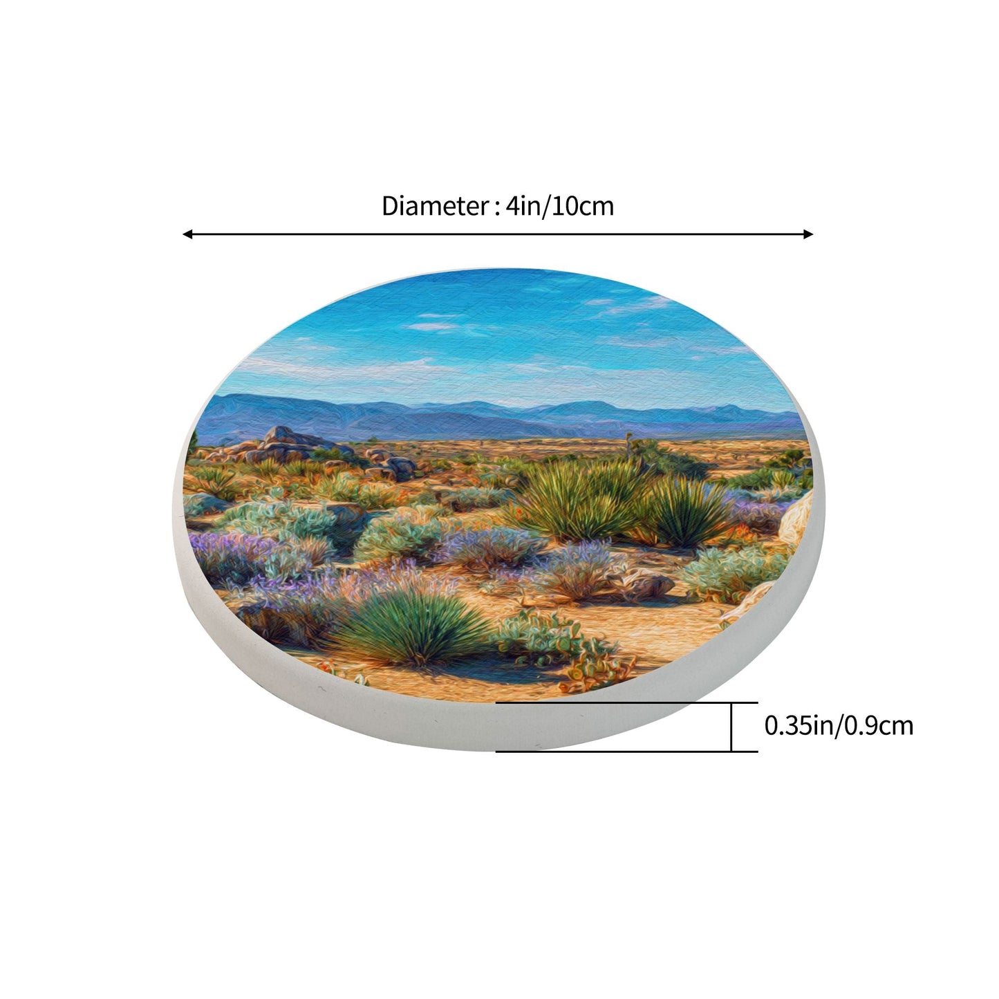 Desert Landscape Ceramic Coaster – Absorbent, Non-Slip Round Design, 10cm Diameter, Artistic Print