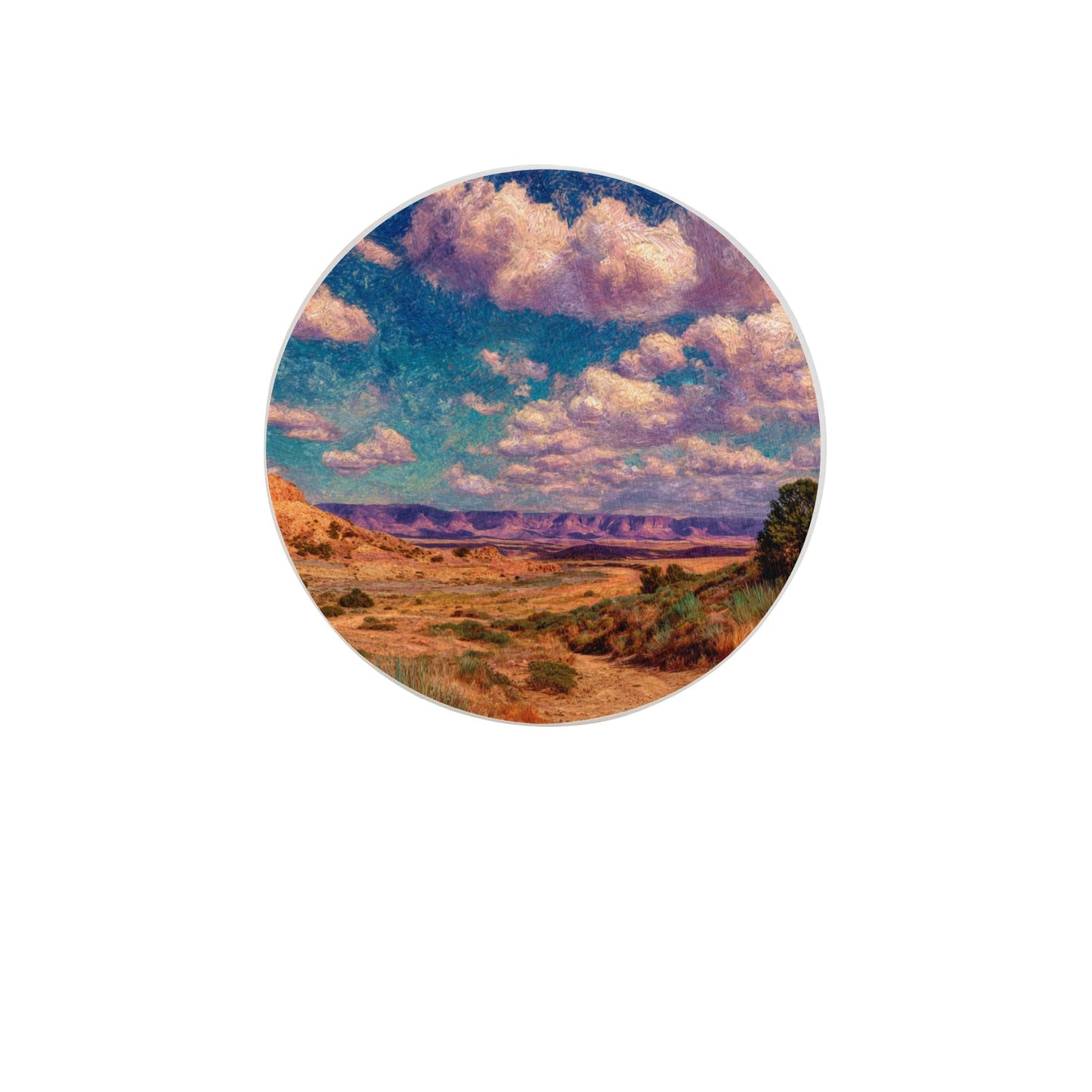Desert Landscape Ceramic Coaster Set — 4 Inch / 10cm Round Absorbent & Non-Slip Coasters for Home & Office
