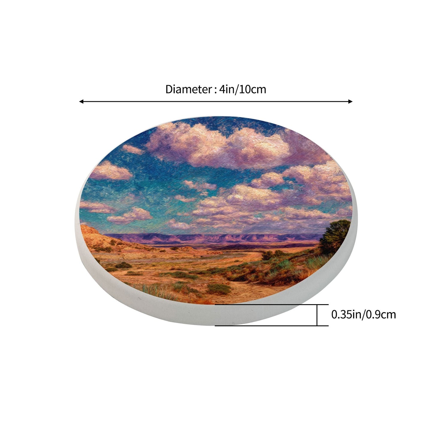Desert Landscape Ceramic Coaster Set — 4 Inch / 10cm Round Absorbent & Non-Slip Coasters for Home & Office