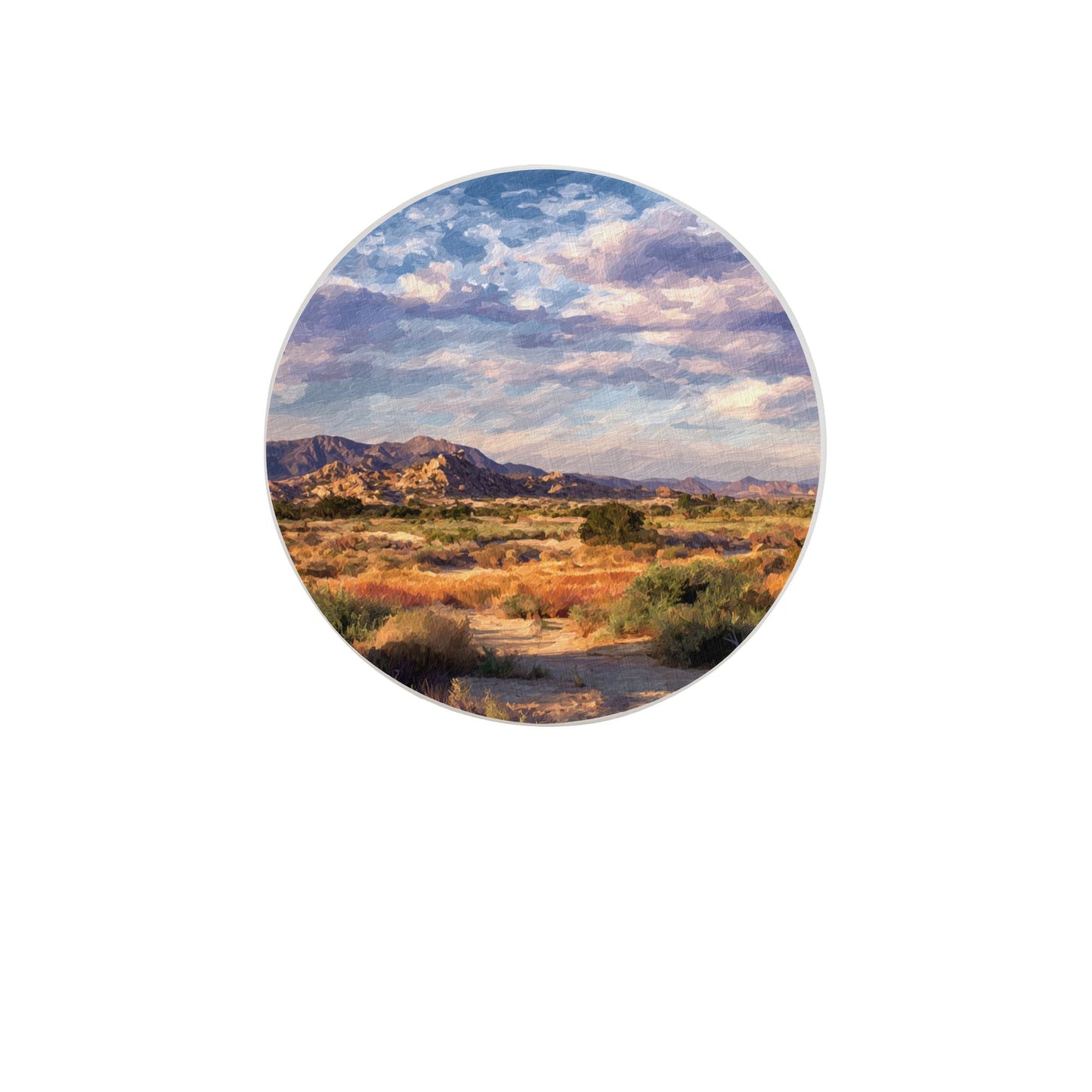Artistic Ceramic Absorbent Coaster|4-inch Round with Non-Slip Back|Desert Landscape Print