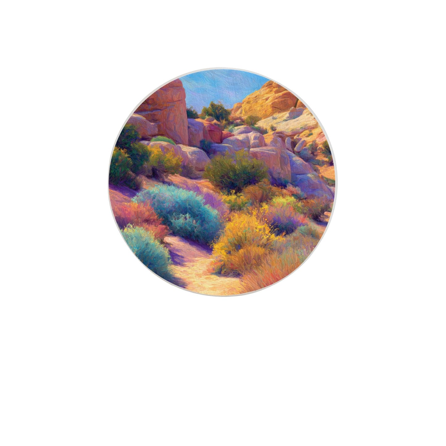 Hand-Painted Style Desert Landscape Absorbent Ceramic Coaster|Non-Slip & Heat-Resistant Round Design (10cm Diameter)