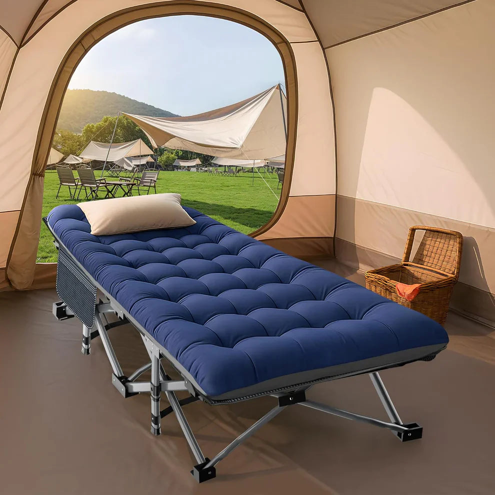 Lifepelle Folding Camping Cot w/3.3 Inch 2 Sided Mattress, Up to 880 Lbs Heavy Duty Sleeping Cots with Carry Bag, Folding Guest Bed, 1200 D Layer Oxford Portable Travel Camp Cots