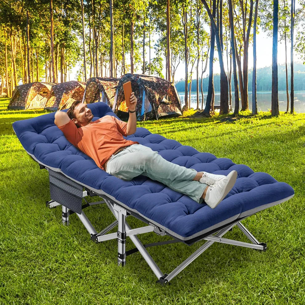 Lifepelle Folding Camping Cot w/3.3 Inch 2 Sided Mattress, Up to 880 Lbs Heavy Duty Sleeping Cots with Carry Bag, Folding Guest Bed, 1200 D Layer Oxford Portable Travel Camp Cots