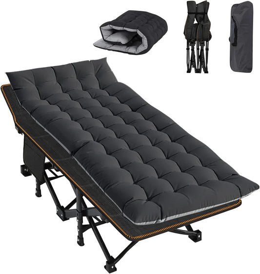 Lifepelle Folding Camping Cot w/3.3 Inch 2 Sided Mattress, Up to 880 Lbs Heavy Duty Sleeping Cots with Carry Bag, Folding Guest Bed, 1200 D Layer Oxford Portable Travel Camp Cots