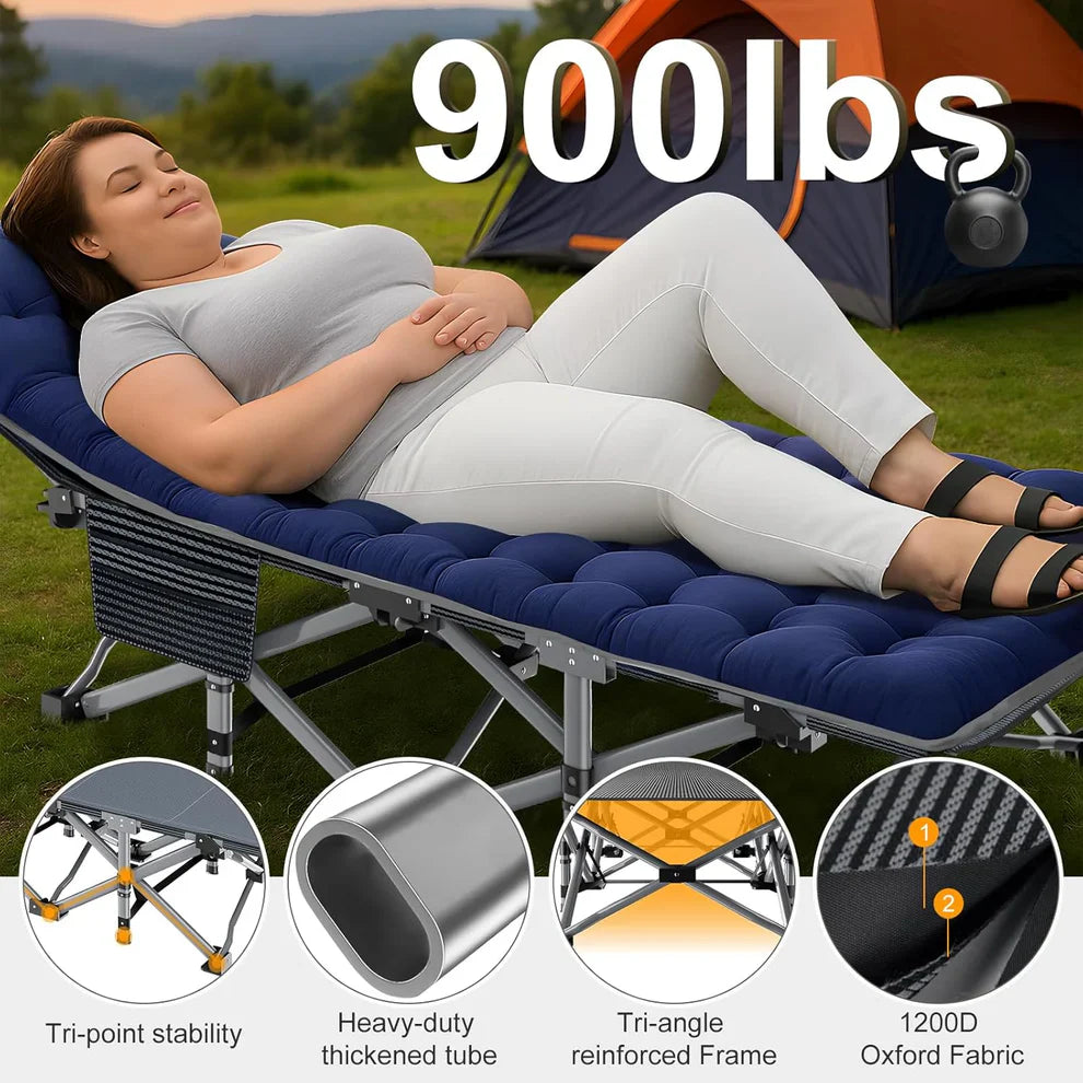 Lifepelle Folding Camping Cot w/3.3 Inch 2 Sided Mattress, Up to 880 Lbs Heavy Duty Sleeping Cots with Carry Bag, Folding Guest Bed, 1200 D Layer Oxford Portable Travel Camp Cots