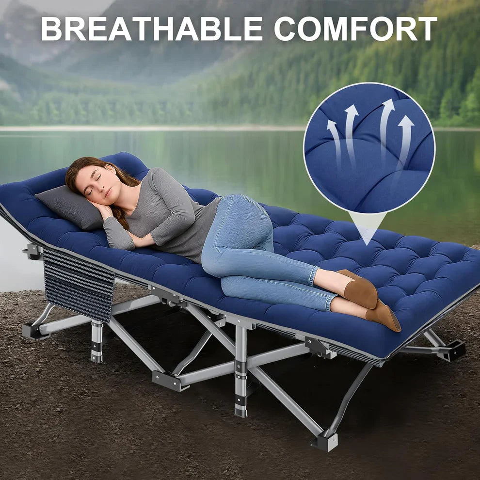 Lifepelle Folding Camping Cot w/3.3 Inch 2 Sided Mattress, Up to 880 Lbs Heavy Duty Sleeping Cots with Carry Bag, Folding Guest Bed, 1200 D Layer Oxford Portable Travel Camp Cots