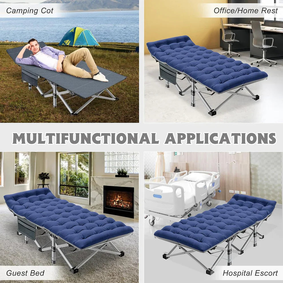 Lifepelle Folding Camping Cot w/3.3 Inch 2 Sided Mattress, Up to 880 Lbs Heavy Duty Sleeping Cots with Carry Bag, Folding Guest Bed, 1200 D Layer Oxford Portable Travel Camp Cots
