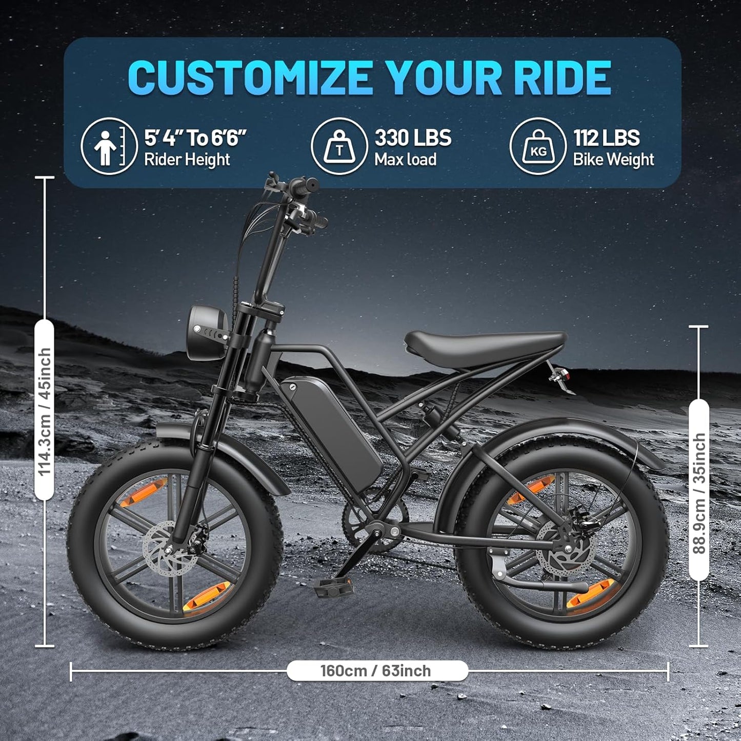 E500 Electric Bike for Adults 1000W Peak Motor, 20" Fat Tire Electric Bicycles with 40 Miles PAS Range, 7 Speed E-Bike with 48V Removable Battery, Dirt Ebike for Mountains, Sand, Road, Beach, Snow
