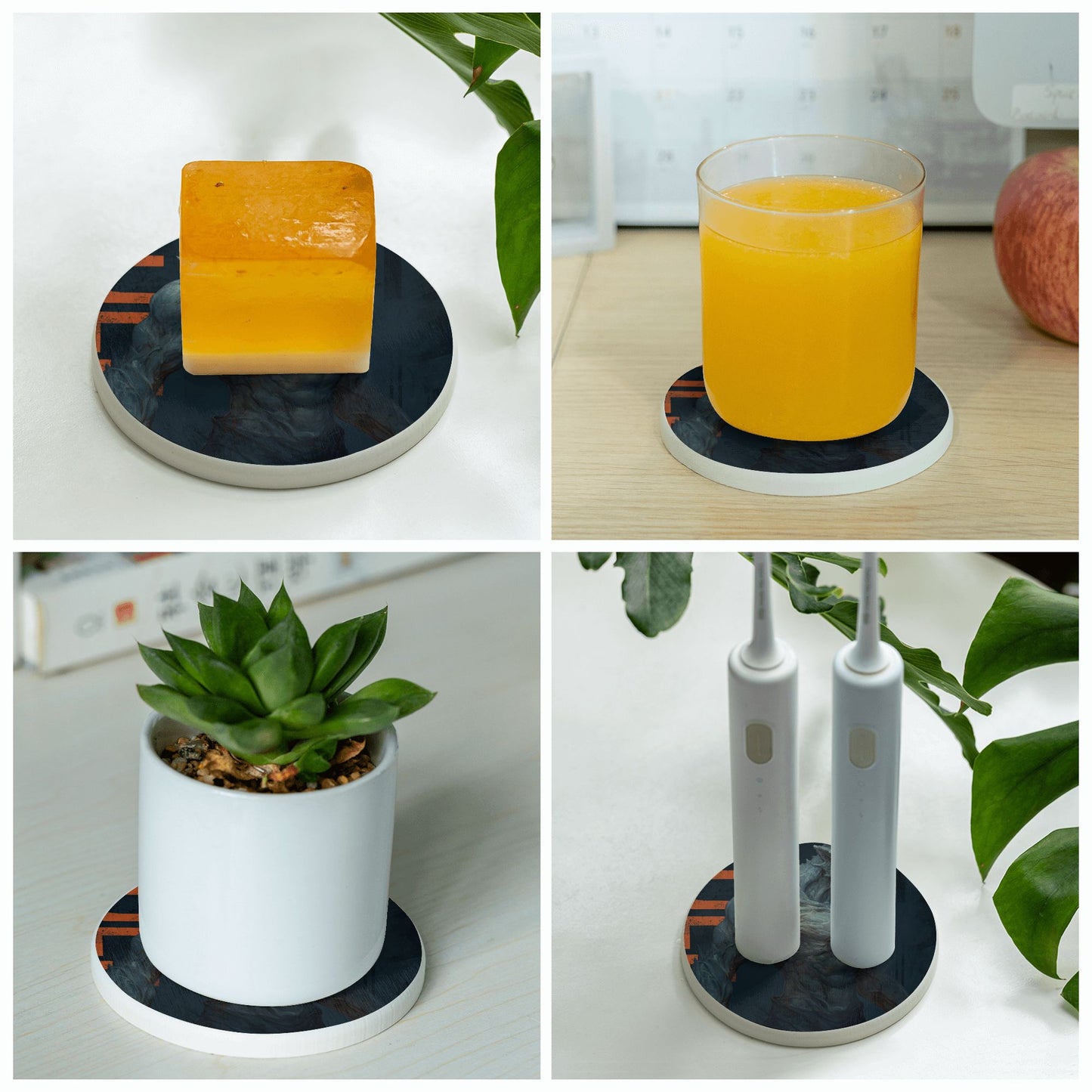 Dark Alien-Style Art Coaster — Unique Round Desk Decoration