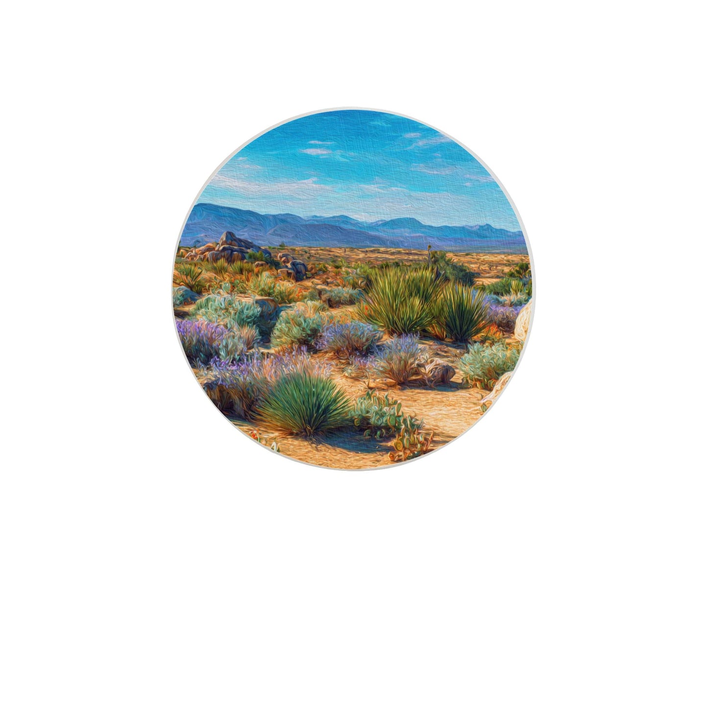 Desert Landscape Ceramic Coaster – Absorbent, Non-Slip Round Design, 10cm Diameter, Artistic Print