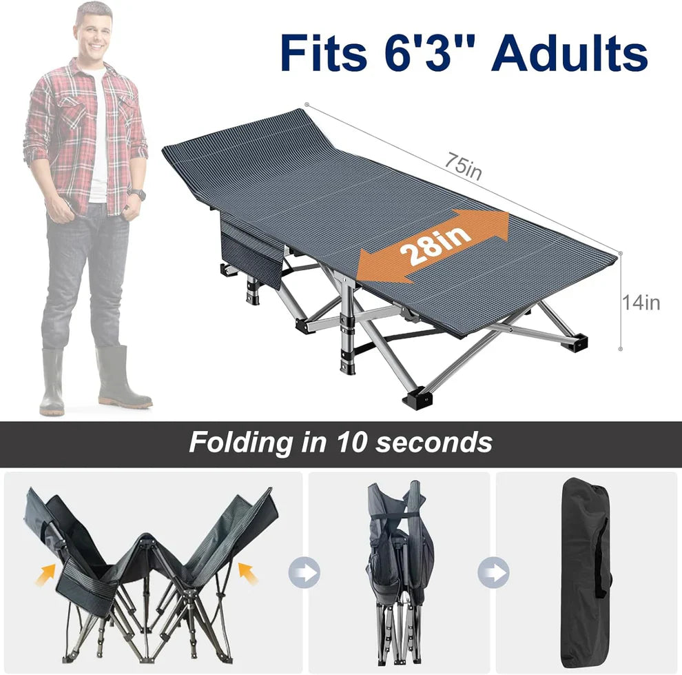 Lifepelle Folding Camping Cot w/3.3 Inch 2 Sided Mattress, Up to 880 Lbs Heavy Duty Sleeping Cots with Carry Bag, Folding Guest Bed, 1200 D Layer Oxford Portable Travel Camp Cots
