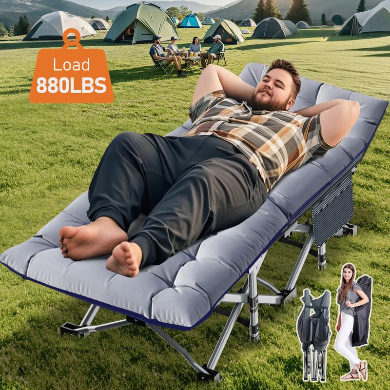 Lifepelle Folding Camping Cot w/3.3 Inch 2 Sided Mattress, Up to 880 Lbs Heavy Duty Sleeping Cots with Carry Bag, Folding Guest Bed, 1200 D Layer Oxford Portable Travel Camp Cots
